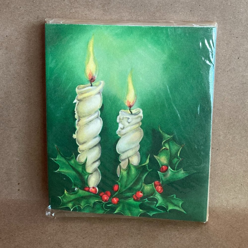Vintage Pack of Hallmark Unopened Unused Christmas Cards Green w/Candles